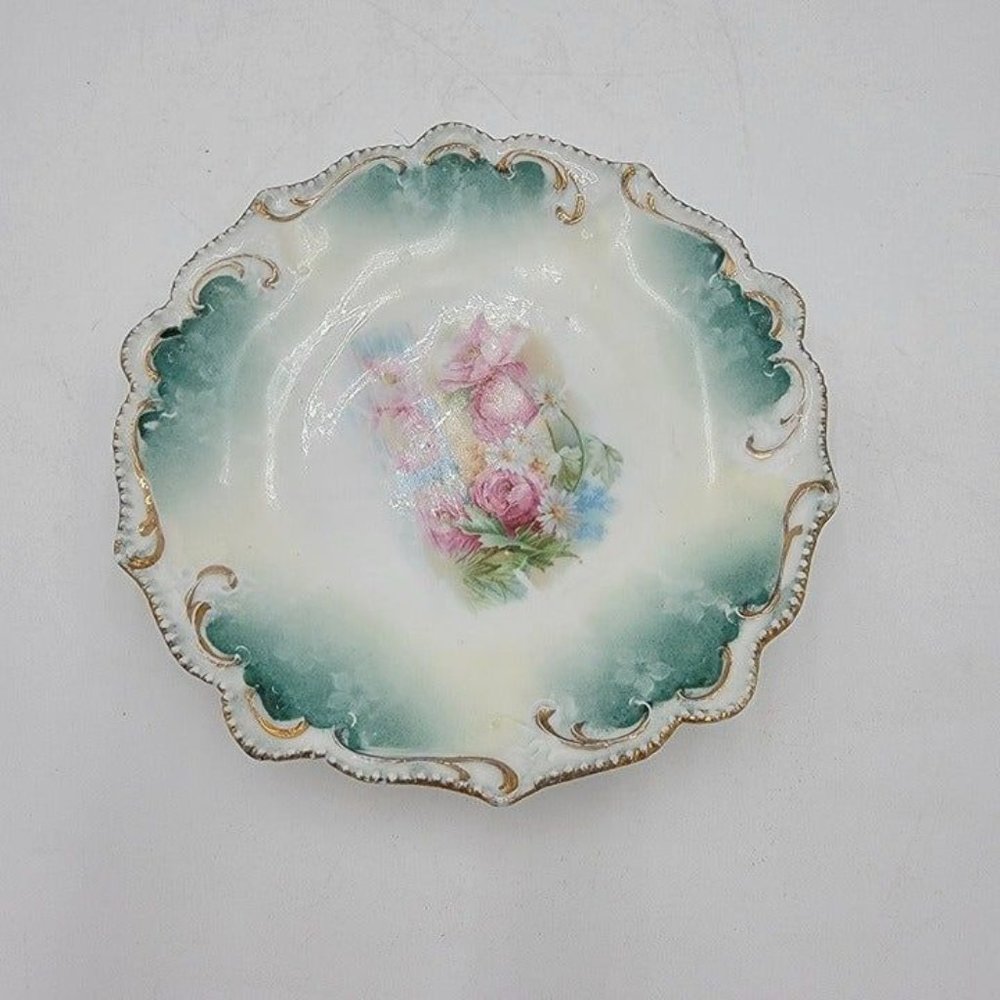 Vintage RS Prussia Poppies Scalloped Edge Saucer Plate Bone Dish Victorian